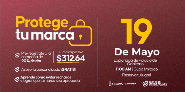 Gobierno de Sinaloa invita a aprovechar el 90% de descuento en el Registro de Marca