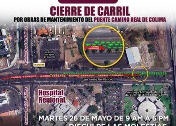 Seidum Colima informa cierre parcial de carril por trabajos de mantenimiento en el Puente Camino Real
