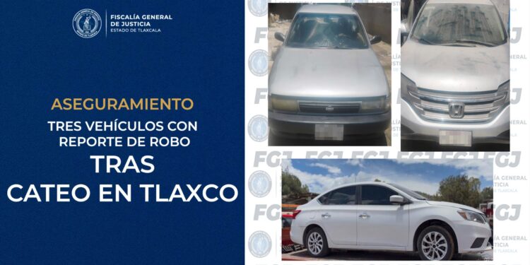 FGJE asegura tres vehículos con reporte de robo tras cateo en tlaxco