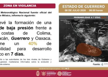 Se mantiene vigilancia por zona de baja presión con potencial de desarrollo ciclónico en Guerrero: SGIRPCGRO 