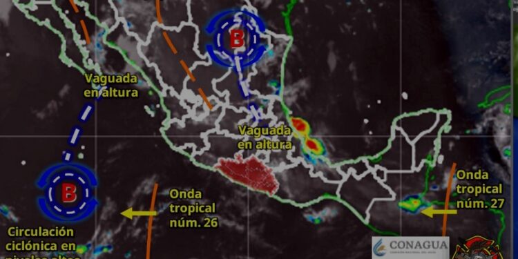 Viernes con probabilidad de lluvia ligera a moderada y ocasionalmente fuerte en la Sierra, Centro y Montaña 